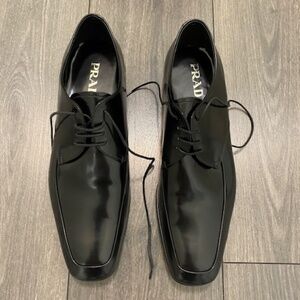 Prada Black Brushed Leather Derby Shoes Size 10.5 NWT